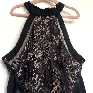 Luxxel Navy Lace High Low Navy Halter, Lace Overlay Dress Size XS/S